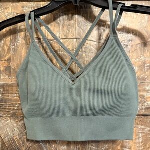 Aerie Ribbed Sports Bra/Bralette in Green Size Large